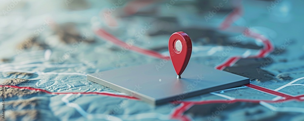 Aufkleber Red location pin on a map marks the path to a new destination for trip planning