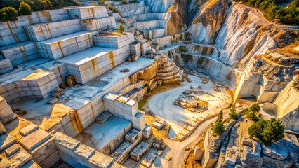 Aerial View of Marble Quarry, Swirling Stone Textures, Abstract Patterns