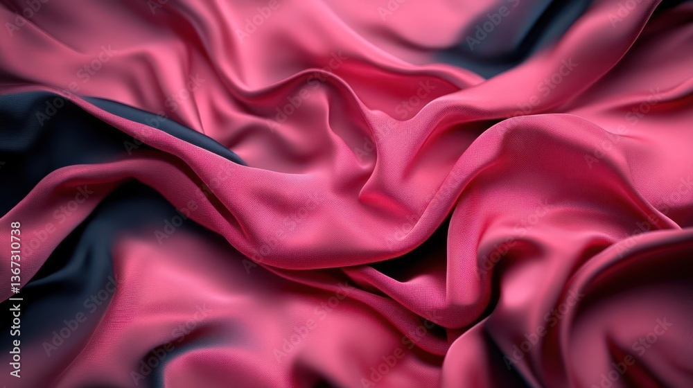 Aufkleber Elegant folds of pink and blue silk fabric creating a textured abstract background. The glossy surface reflects light creating shadows and highlights across the textile