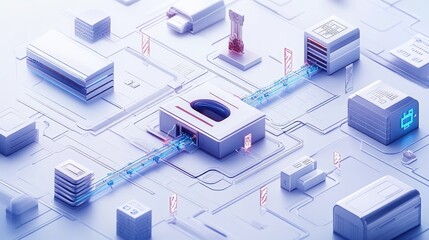 Futuristic city, interconnected buildings, digital network, abstract background