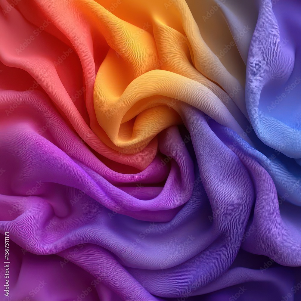 Poster swirled colorful fabric texture in rainbow hues. vibrant silk or satin material. abstract artistic b