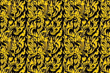 Traditional Thai art seamless floral pattern in damask style motifs suitable for wallpaper, curtain, clothing, textile, tile, blanket and fabric design isolated illustration vector archive EPS file.