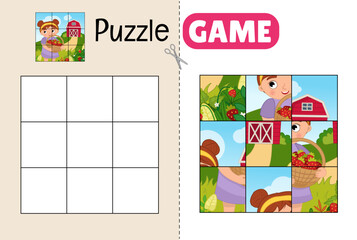 Education paper game for preshool children. Cut out the parts and glue them in the correct place. 
