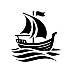 Stylized Silhouette: Sailing Vessel on the Waves
