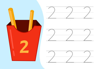Kids learning material. Worksheet for learning numbers. Number 2.