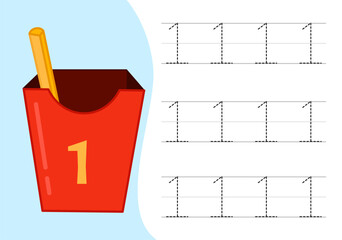 Kids learning material. Worksheet for learning numbers. Number 1.