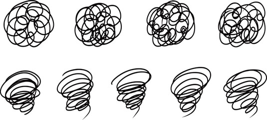 A set of hand-drawn manga-style stress expression symbols, vector illustration