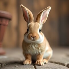 Obraz premium Cuteness Unveiled: A captivating close-up of an adorable bunny, showcasing its soft fur, expressive eyes, and long ears, embodying the essence of innocence and charm.