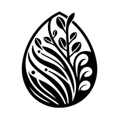 Elegant Black & White Botanical Design in a Teardrop Frame