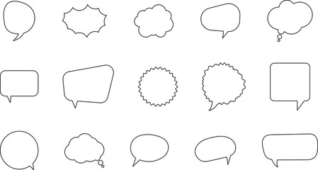 Set of blank white speech bubble in flat design, chatting box, message box icon. Balloon doodle style of thinking sign symbol. Speech bubble isolated on background.