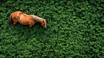 Fototapeta premium Equine Serenity: A Chestnut Horse Amongst Lush Green Foliage