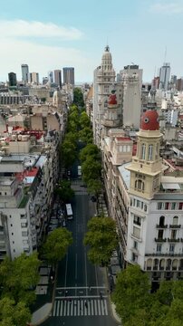 Aerial View of Avenida de Mayo and city  panorama from Plaza del Congreso, Buenos Aires, Argentina