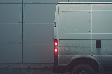 High Definition Picture of a White Van with a Red Tail Light on the Front