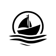 Minimalist Sailing Icon: Black Silhouette on White Background