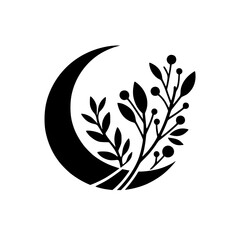 Crescent Bloom: Minimalist Moon & Botanical Silhouette