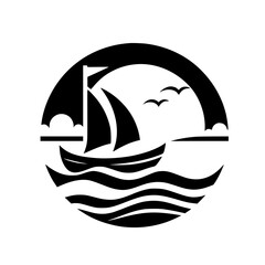 Coastal Silhouette: A Minimalist Sailboat Emblem