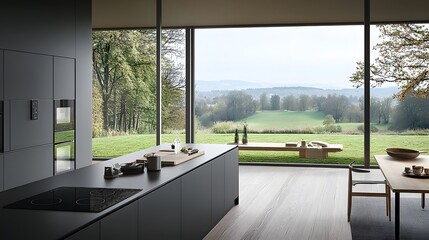 Fototapeta premium Sleek and modern induction stove with a minimalist black glass surface and digital touch controls for a high tech and efficient cooking experience in the kitchen