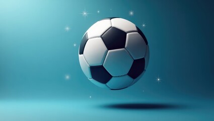 Obraz premium Floating Soccer Ball Classic Design Teal Background Sports Theme Championship