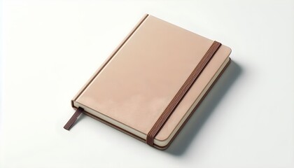 Minimalist blank notebook with hardcover and elastic strap, no branding, professional stationery mockup