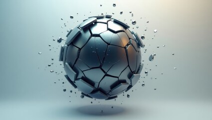 Fototapeta premium Shattered Metallic Sphere Abstract 3D Render of a Cracked Grey Globe with Fragments