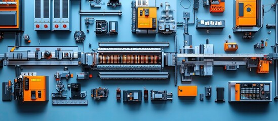 Fototapeta premium Industrial Machinery Assembly: A Top-Down View of a Complex Manufacturing Process