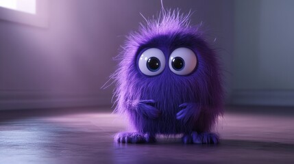 Fototapeta premium Fluffy violet or purple 3d cute monster