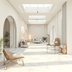 Modern living room interior with white furniture and contemporary design