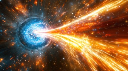 A photon moving through space, leaving a light trail --ar 16:9 --v 6.1 Job ID: c5be2aaf-afba-442e-a7d3-2dd518d24d76