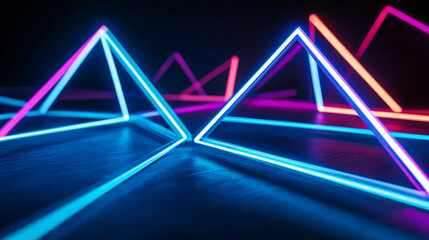 Vibrant neon pyramids create captivating visual display