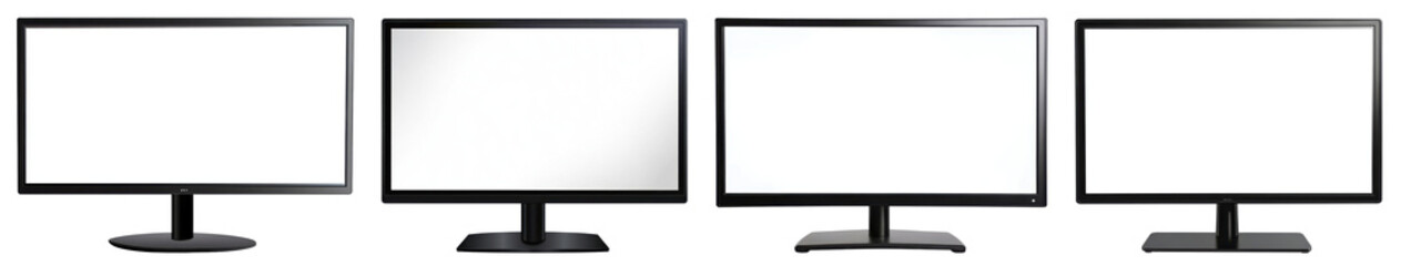 computer monitors with blank white screens isolated on white background.