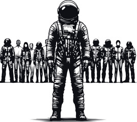 Silhouette of Astronaut Vector Illustration On Isolated Solid White Background