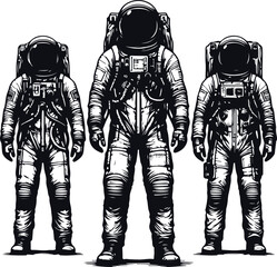 Silhouette of Astronaut Vector Illustration On Isolated Solid White Background