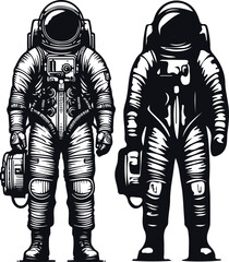 Silhouette of Astronaut Vector Illustration On Isolated Solid White Background