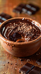 Chocolate fondant in a clay pot with oozing filling