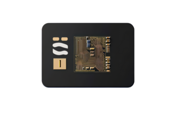 secure element chip with integrated circuit on white background.