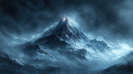 Majestic Winter Mountain Peak in Stormy Weather