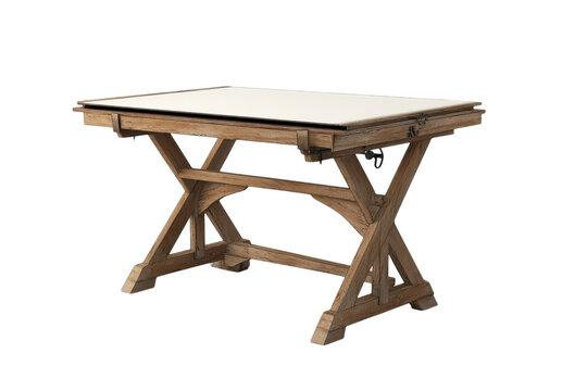 A sturdy wooden drafting table crafted for creativity in a well-lit workspace isolated on transparent background