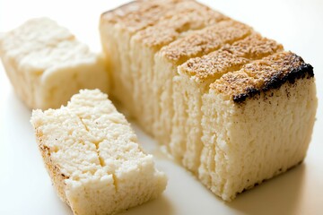 Golden-brown grilled cheese blocks close-up.