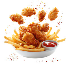 Crispy Chicken Tenders Platter with Fries Isolated on Transparent Background