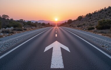 Fototapeta premium Asphalt Road Sunset Landscape Scenic Route Travel Journey Destination Forward Sky Way Open Path Hope