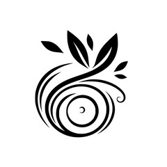 A stylized, elegant black and white floral logo featuring spiraling elements and delicate leaves, set against a clean, white background, suggesting growth and harmony.
