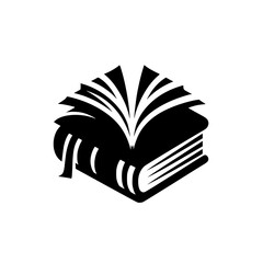 Stylized Black & White Vector Illustration of an Open Book with Rising Pages, Suggesting Growth and Knowledge.