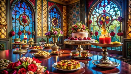 Fototapeta premium Art Nouveau Interior: Elegant Food Styling on Ornate Table