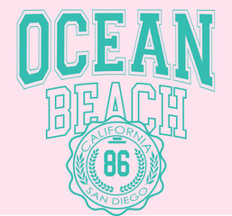 Ocean beach college wreaf varsity script retro vintage sport USA Trending American Graphic Tee t-shirt logo slogan graphic artwork typography tote badge emblem crest league teams sports