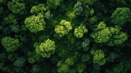 Naklejka premium Aerial perspective of a dense forest with vibrant green treetops texture