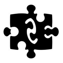 A single, black jigsaw puzzle piece featuring a white abstract design, set against a clean, white background.