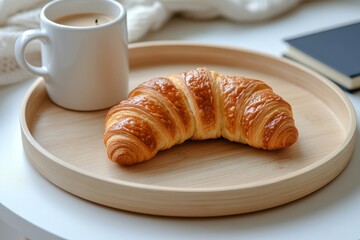 Enjoying a cozy morning with a coffee and croissant on a comfy blanket