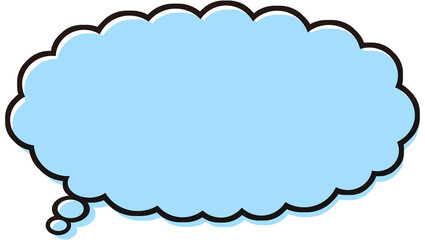 シンプルな横長のもこもこ吹き出し　気持ち　イラスト素材　青