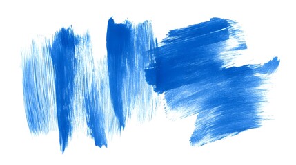 An abstract painting featuring bold expressive brushstrokes in vibrant shades of blue and white creating a dynamic and textured visual composition