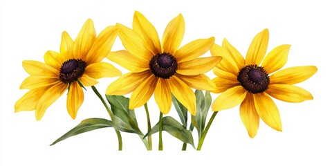 Naklejka premium Yellow rudbeckia set on white background watercolor 